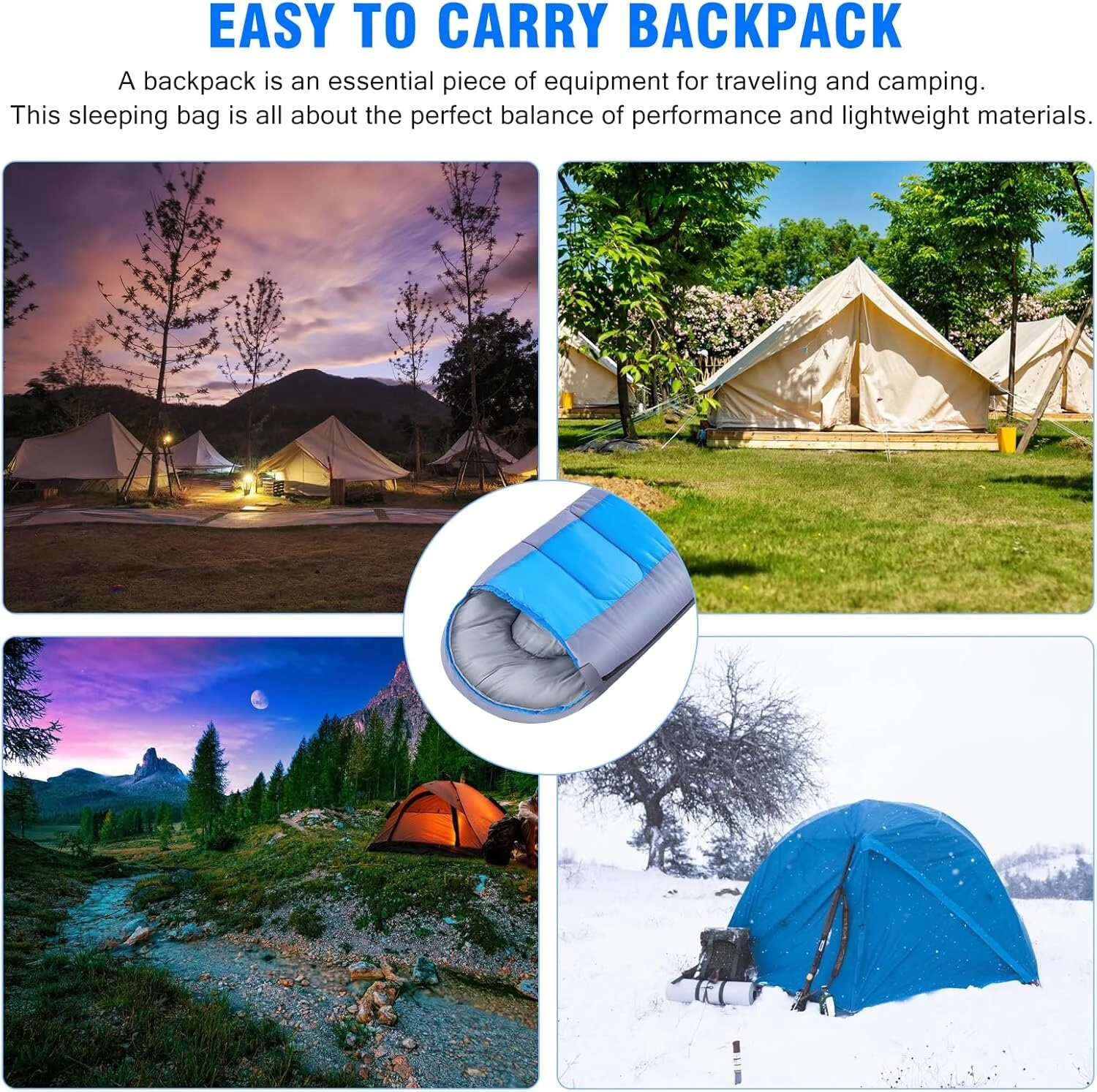 (image for) 1800g Camping Sleeping Bag For -15~15℃ Temperature, Ultralight Waterproof 4 Season Warm Envelope Backpacking Sleeping Bags for Outdoor Traveling Hiking