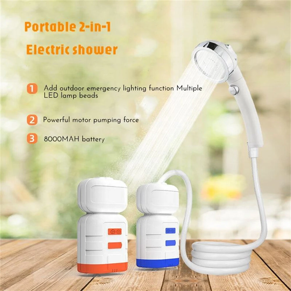 (image for) IPRee Outdoor Shower Pump Dormitory Camping Portable 2-in-1 Electric Shower Emergency Lighting Portable Camping Shower