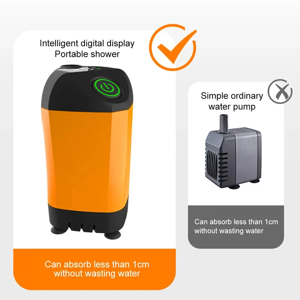 (image for) Portable Electric Shower Pump Outdoor Camping Shower IPX7 Waterproof with Digital Display for Camping Hiking Backpacking Travel